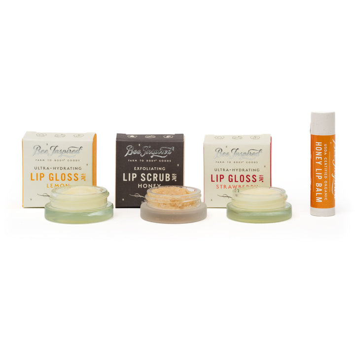 Natural Lip Care Kit - Makeup Bag with Gloss & Lip Balm