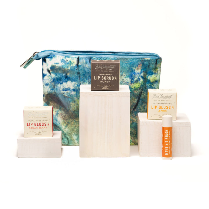 Natural Lip Care Kit - Makeup Bag with Gloss & Lip Balm