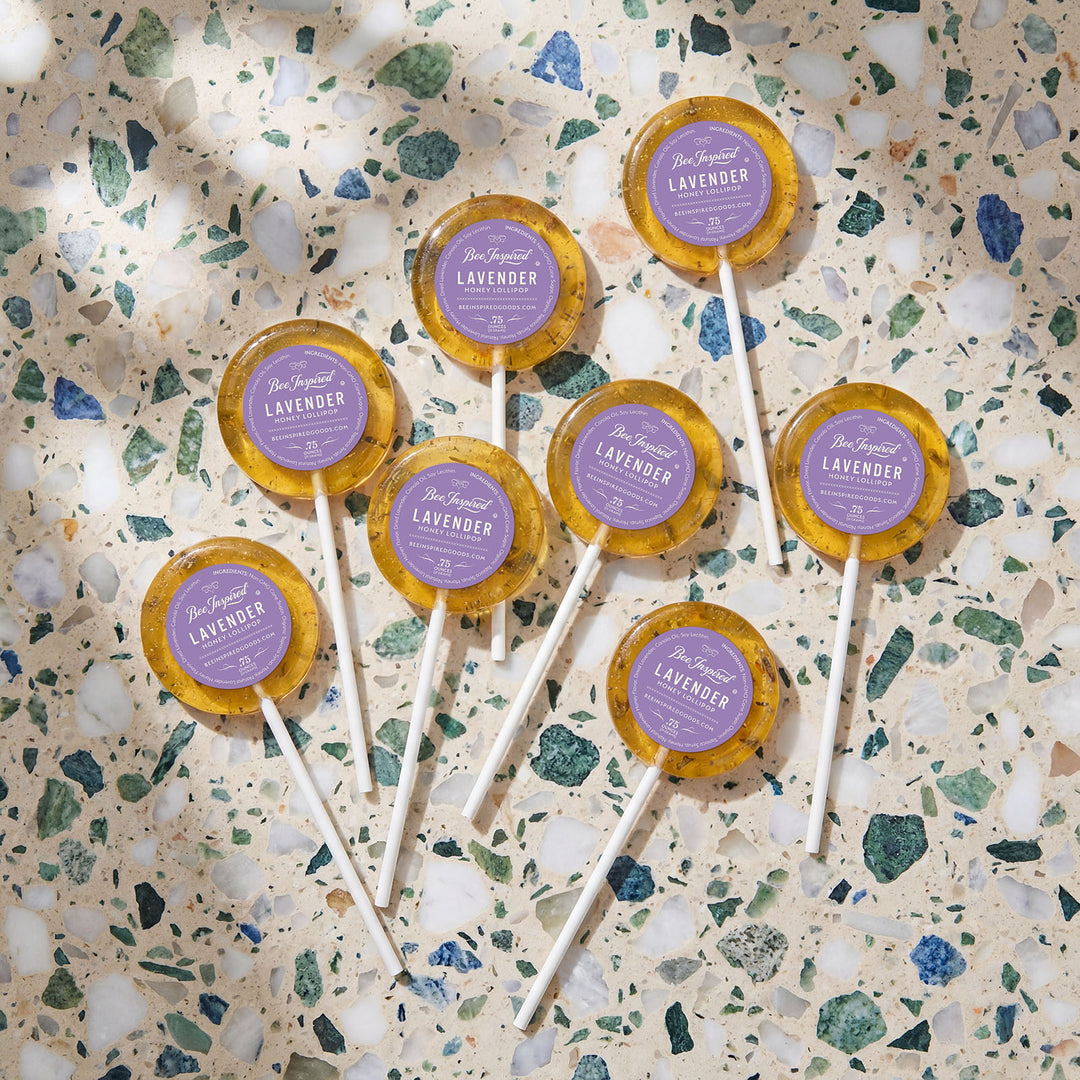 Lavender lollipops on a terrazzo countertop