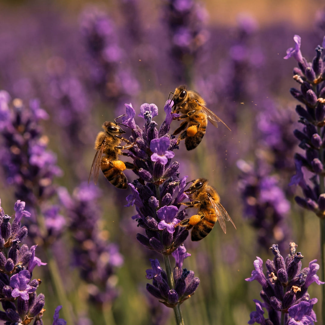 three bees on lavender 